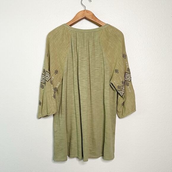 J. Jill Green Mixed Media Embroidered Boho Peasant Tassel Tunic Top women’s 1X - Picture 8 of 11